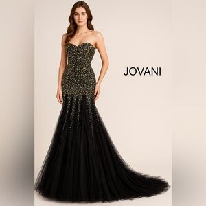 Jovani Beaded Black Mermaid Gown | Size 10 | Prom, Pageant, Gala, Formal Dress